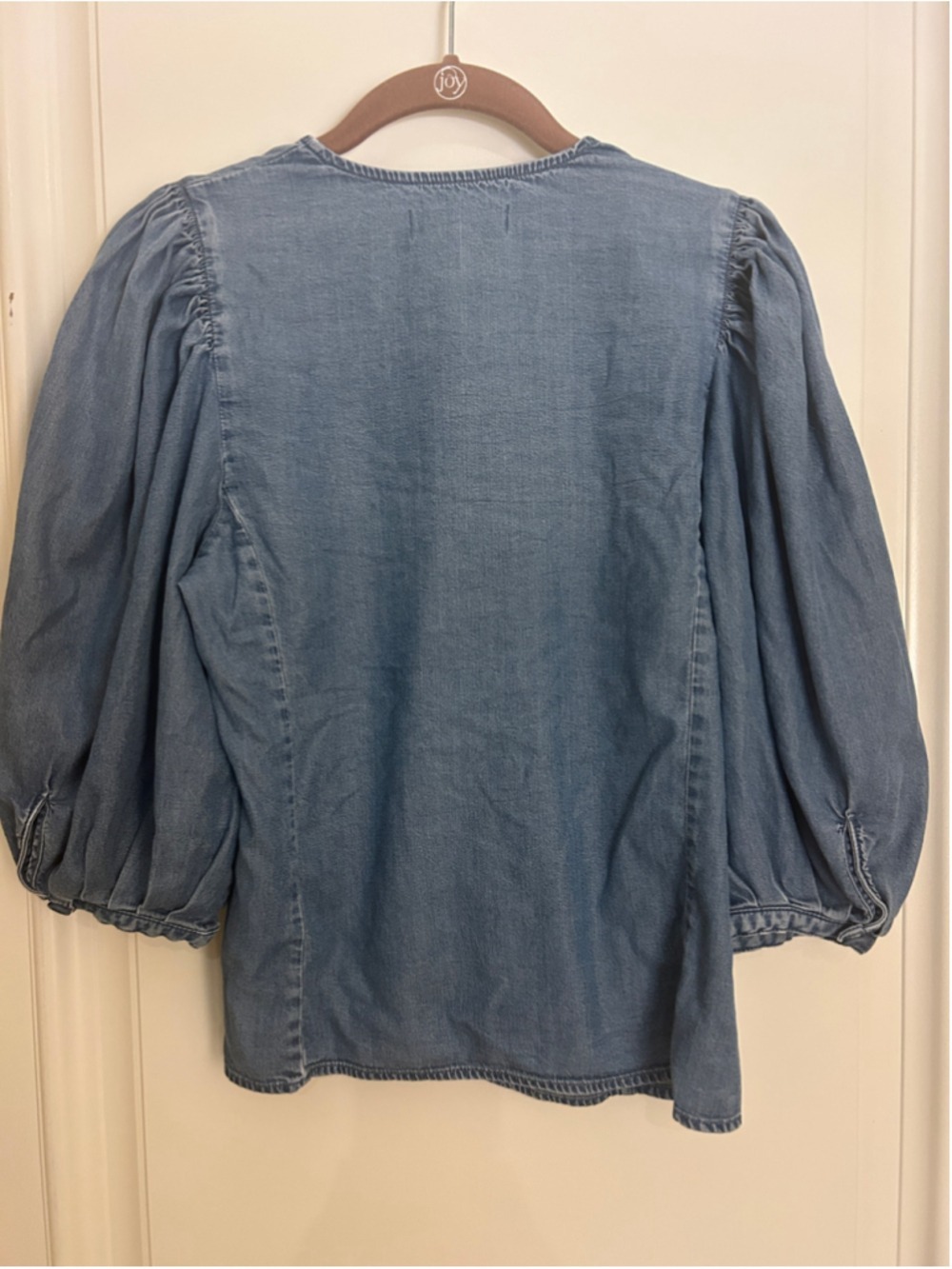 Women's Madewell Denim Blouse Size 2 Blue Puff Sleeve Button Down - Picture 7 of 10